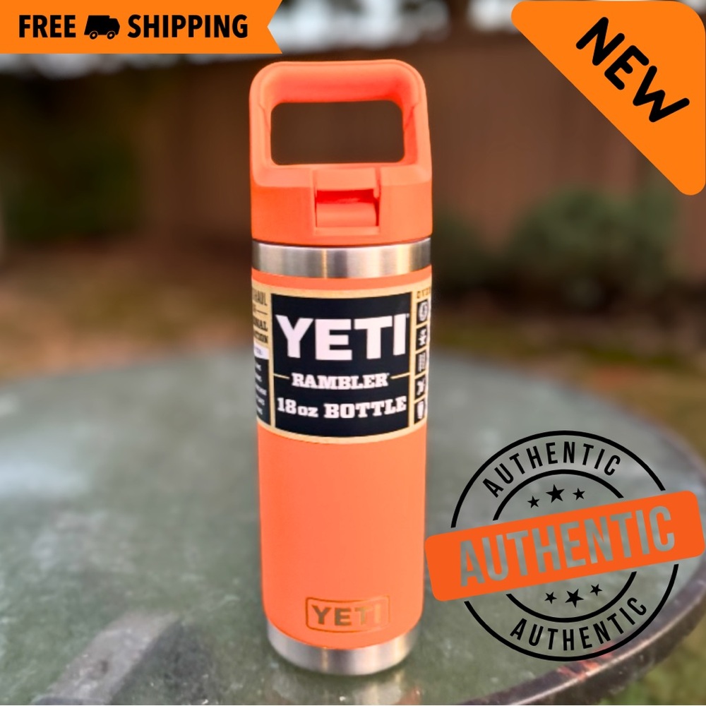 Yeti 18oz King Crab Orange Rambler Bottle Color Matched Straw Cap